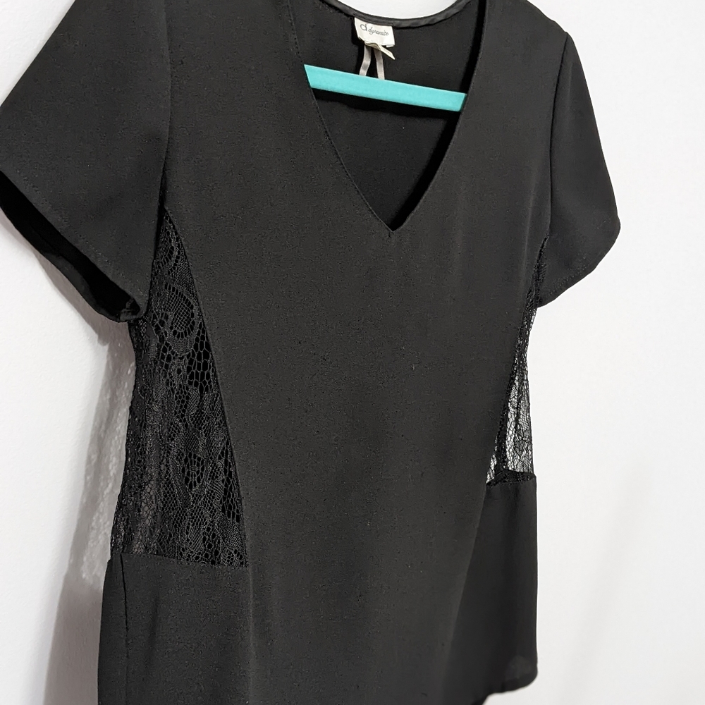 DYNAMITE - Black V-neck Lace Top